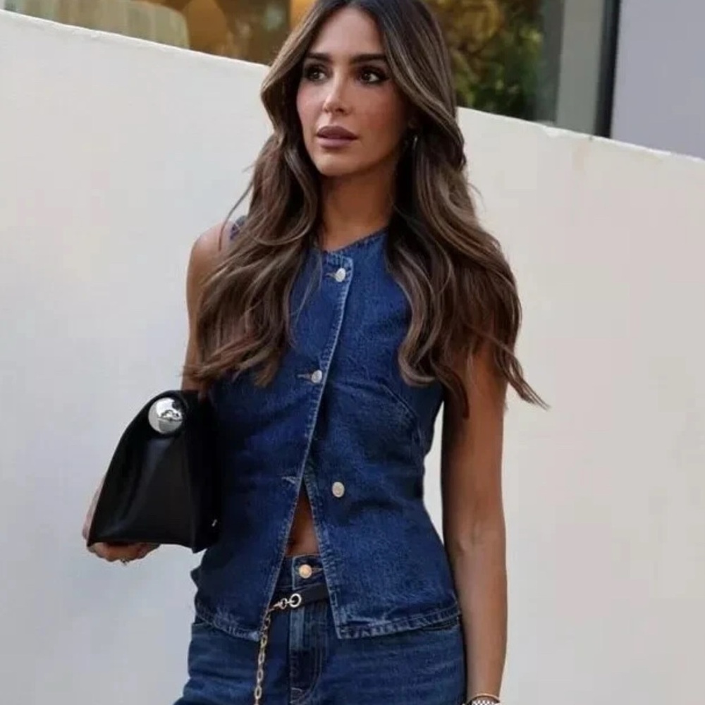 Zara Denim Button Sleeveless Top
